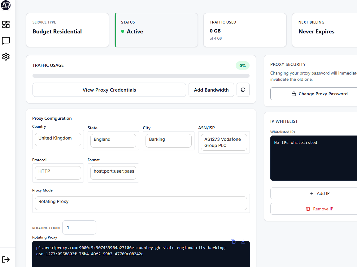 ArealProxy Dashboard