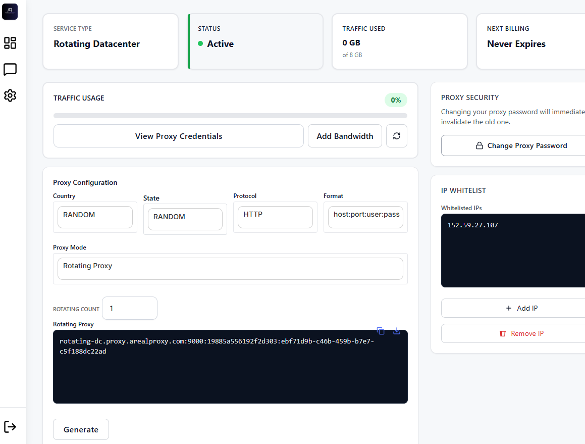 ArealProxy Dashboard