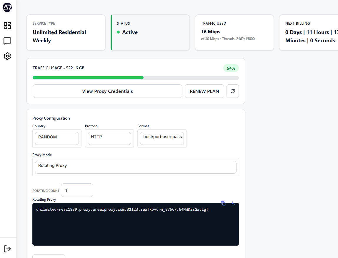 ArealProxy Dashboard